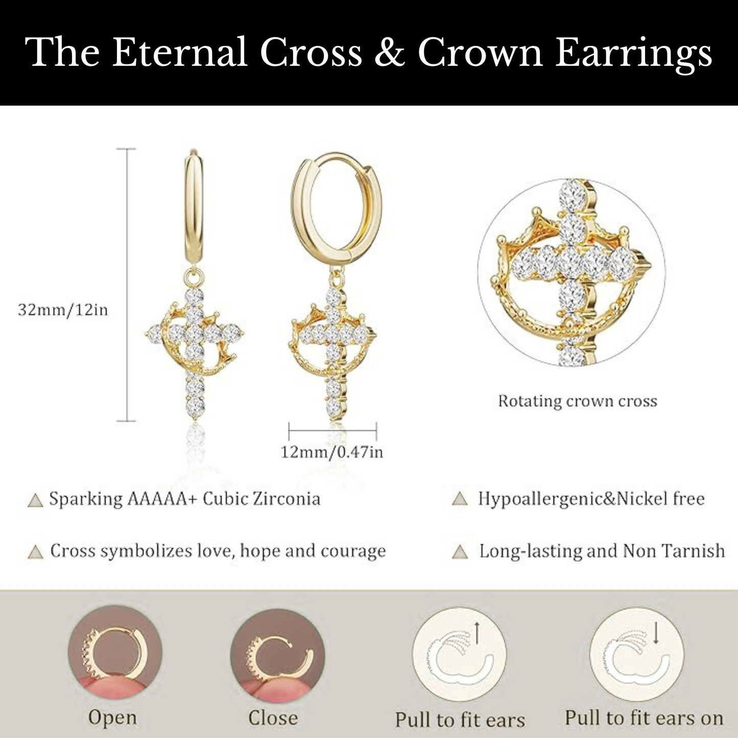 The Eternal Cross & Crown Earrings
