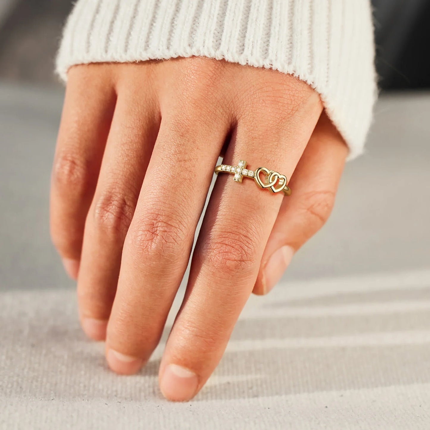 Double Heart Cross Ring