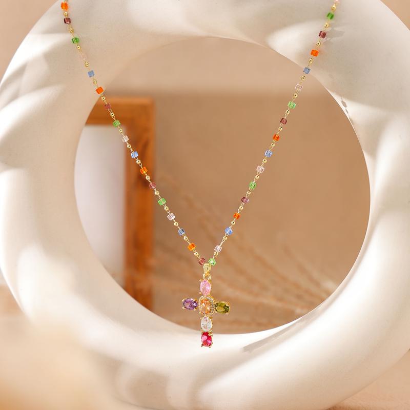 Multi-Color Cross Pendant Necklace