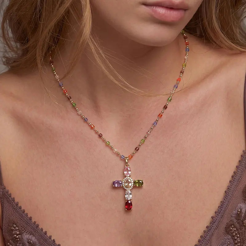 Multi-Color Cross Pendant Necklace