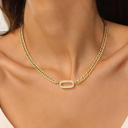 Oval Buckle Cuban Link Necklace