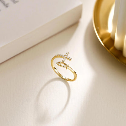 Blessed Fish And Cross Ring