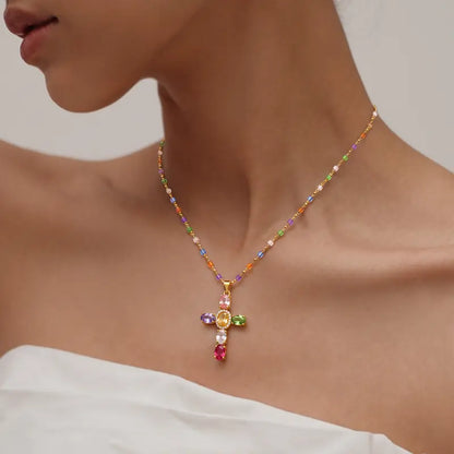 Multi-Color Cross Pendant Necklace