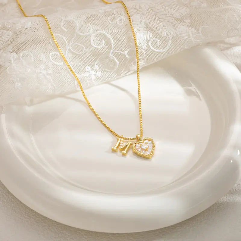 Scalloped Shell Heart Initial Necklace