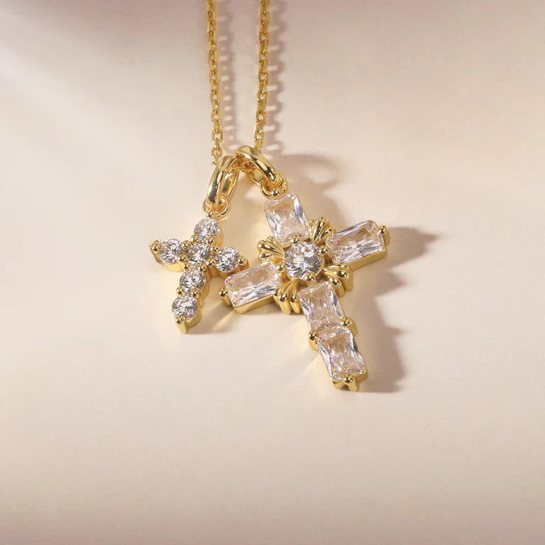 Byzantine Double Crosses Pendant Necklace