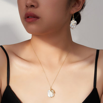 Genuine Pearl Cross Necklace