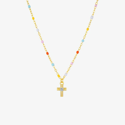 Rainbow Bead Cross Necklace