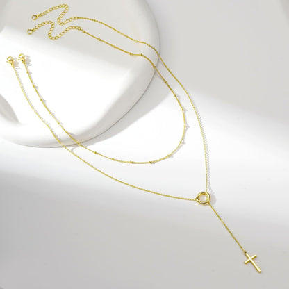 Double Layer Through Grace Cross Necklace