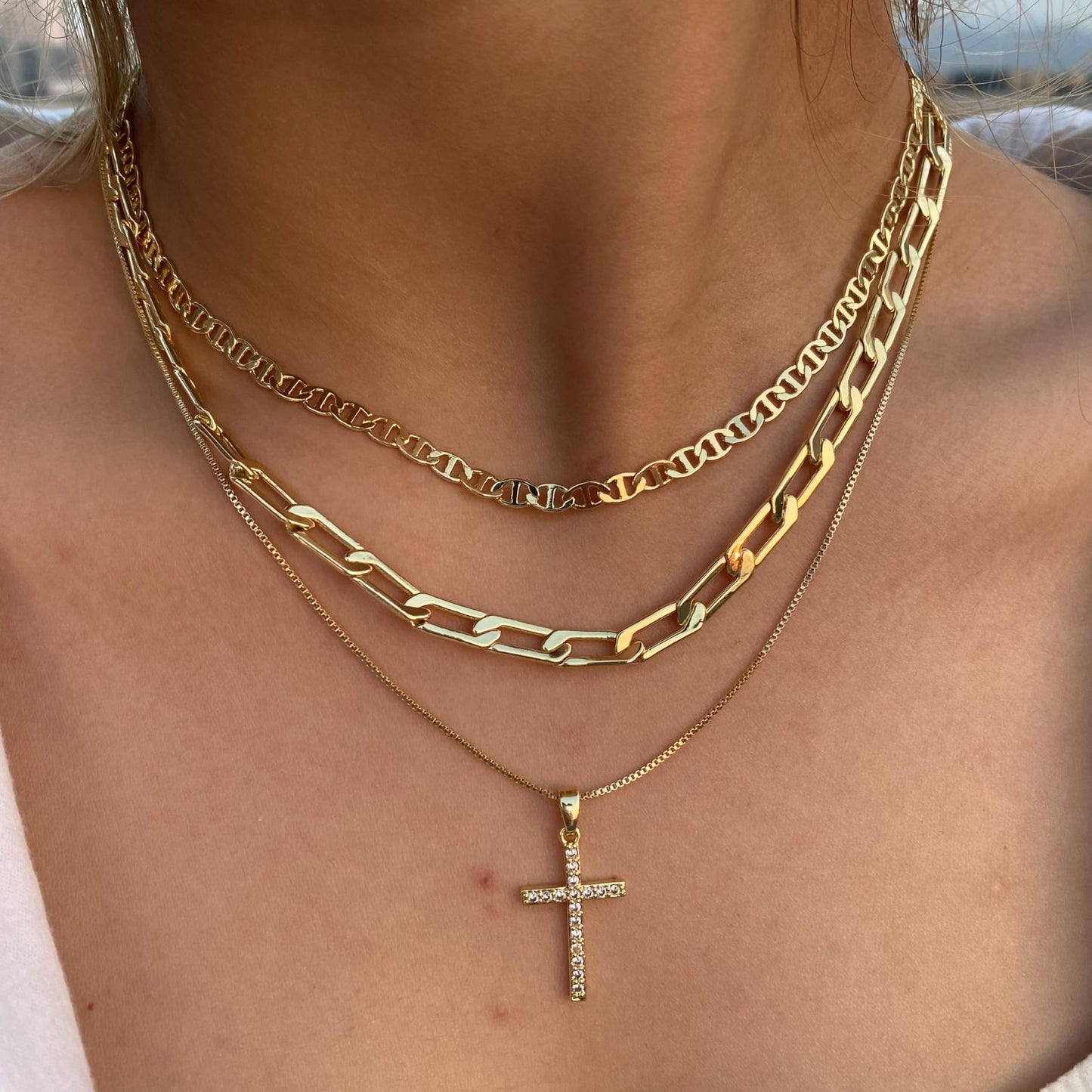 Triple Layer Cross Necklace