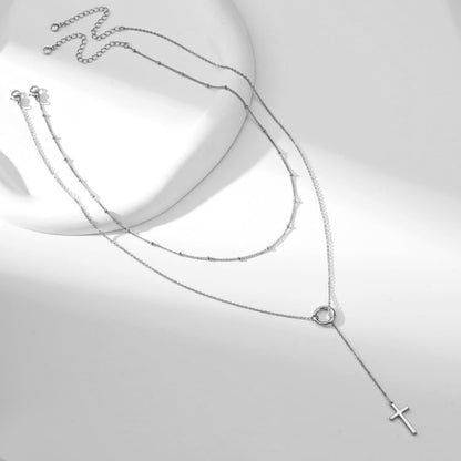 Double Layer Through Grace Cross Necklace