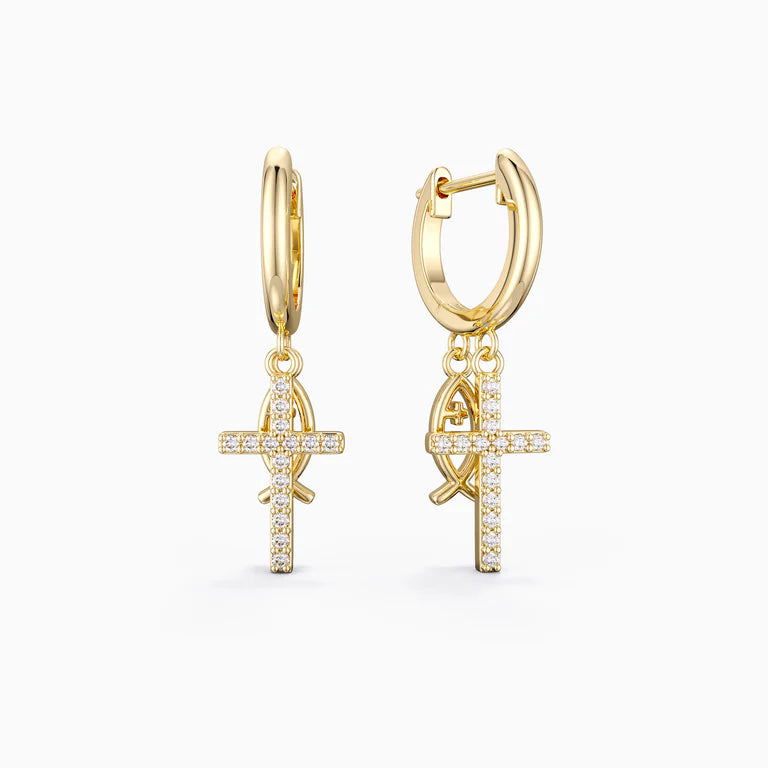 Blessed Cross & Fish Earrings