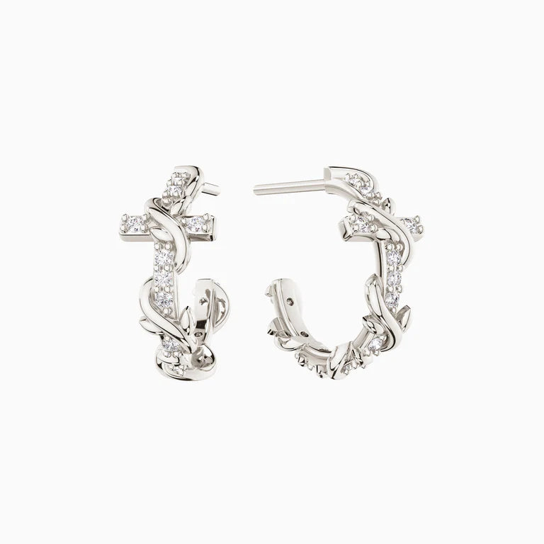 Surrounding Thorns Cross Earrings