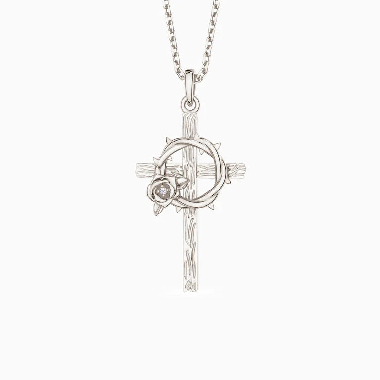 Crown of Thorns Rose Cross Pendant Necklace