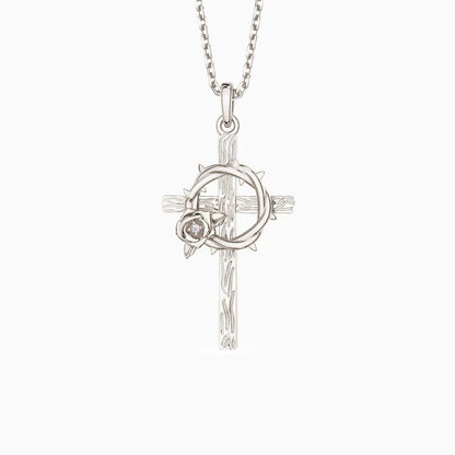 Crown of Thorns Rose Cross Pendant Necklace