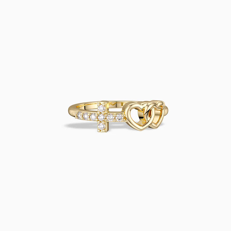 Double Heart Cross Ring