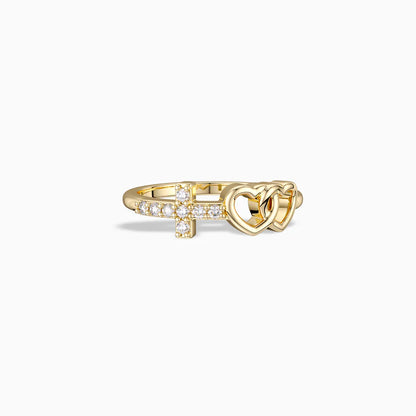 Double Heart Cross Ring