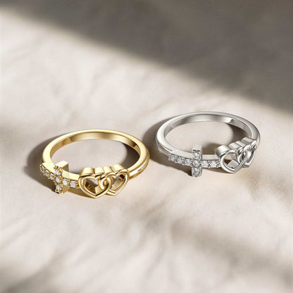 Double Heart Cross Ring