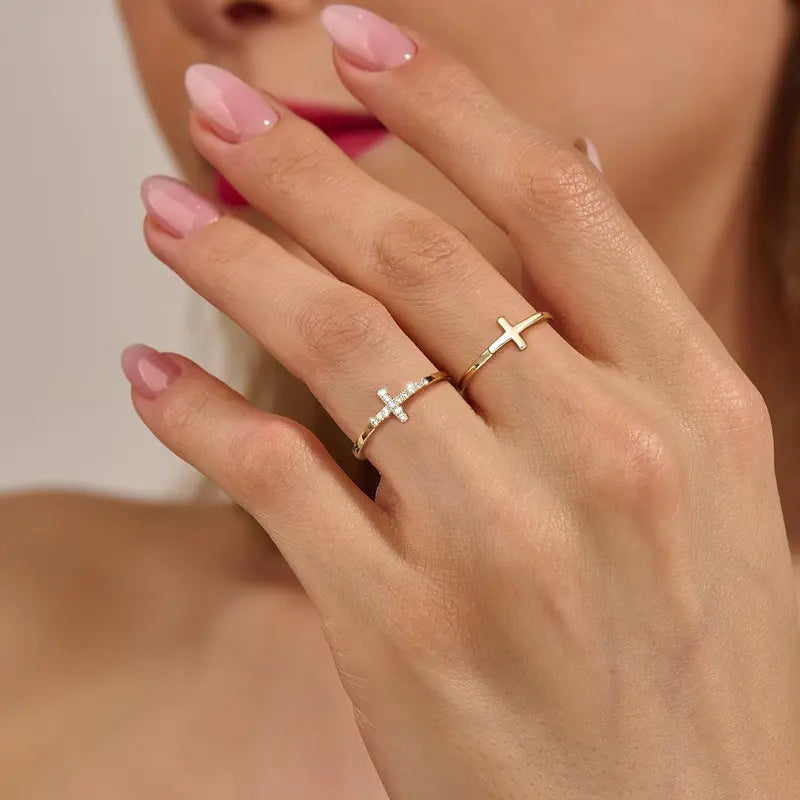 Sparkle & Serene Cross Ring 2-Piece Set