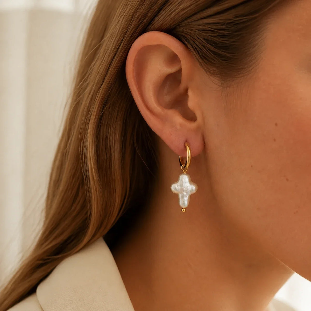 Pearl Cross Earrings