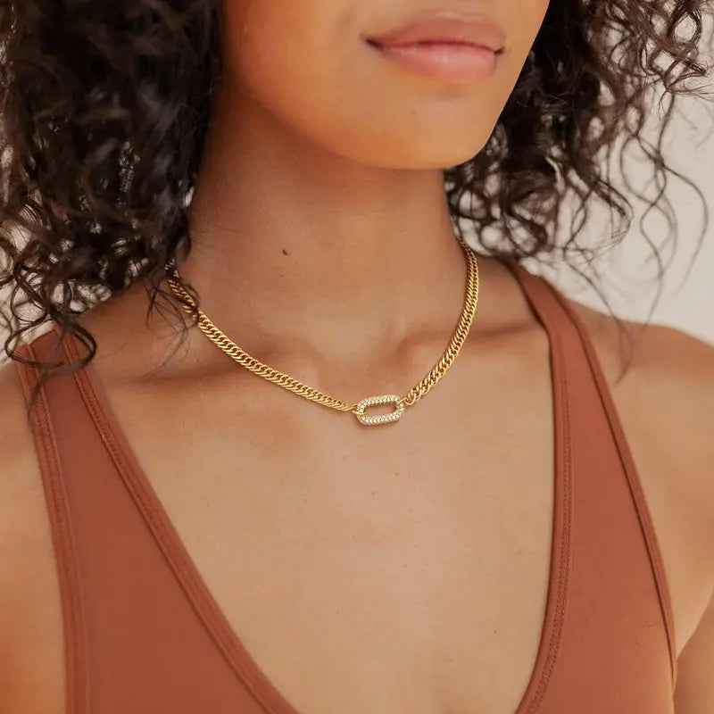 Oval Buckle Cuban Link Necklace
