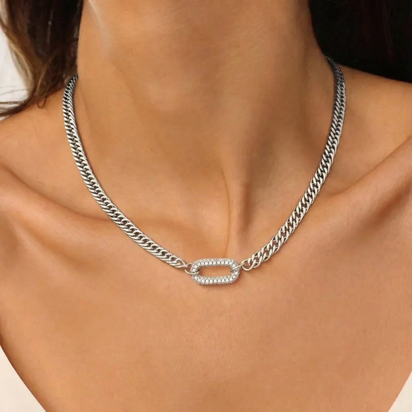 Oval Buckle Cuban Link Necklace