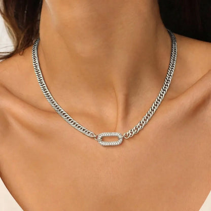 Oval Buckle Cuban Link Necklace