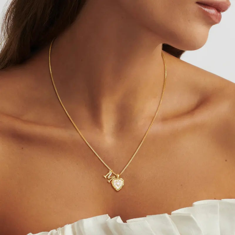 Scalloped Shell Heart Initial Necklace