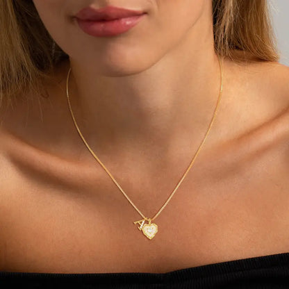Scalloped Shell Heart Initial Necklace