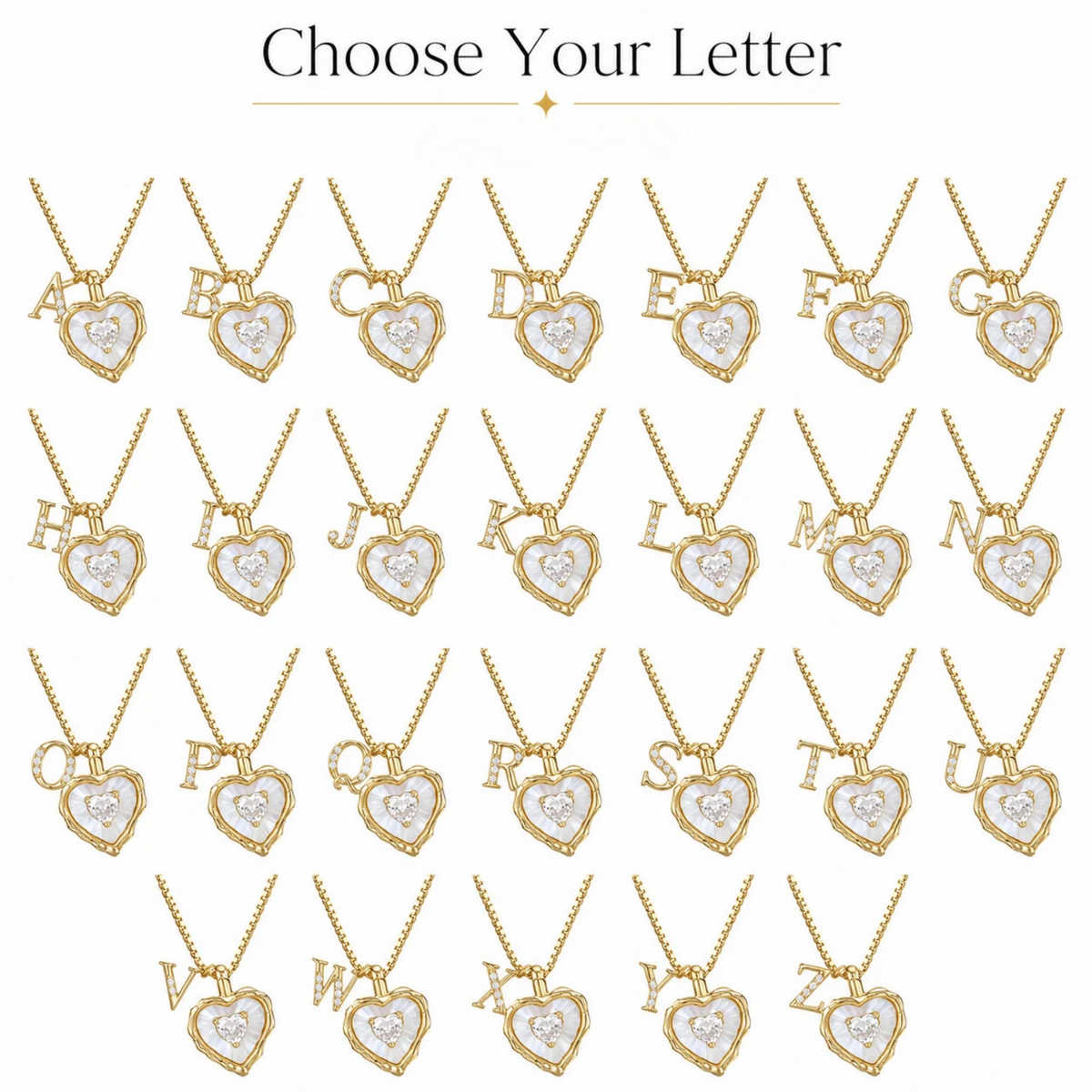 Scalloped Shell Heart Initial Necklace
